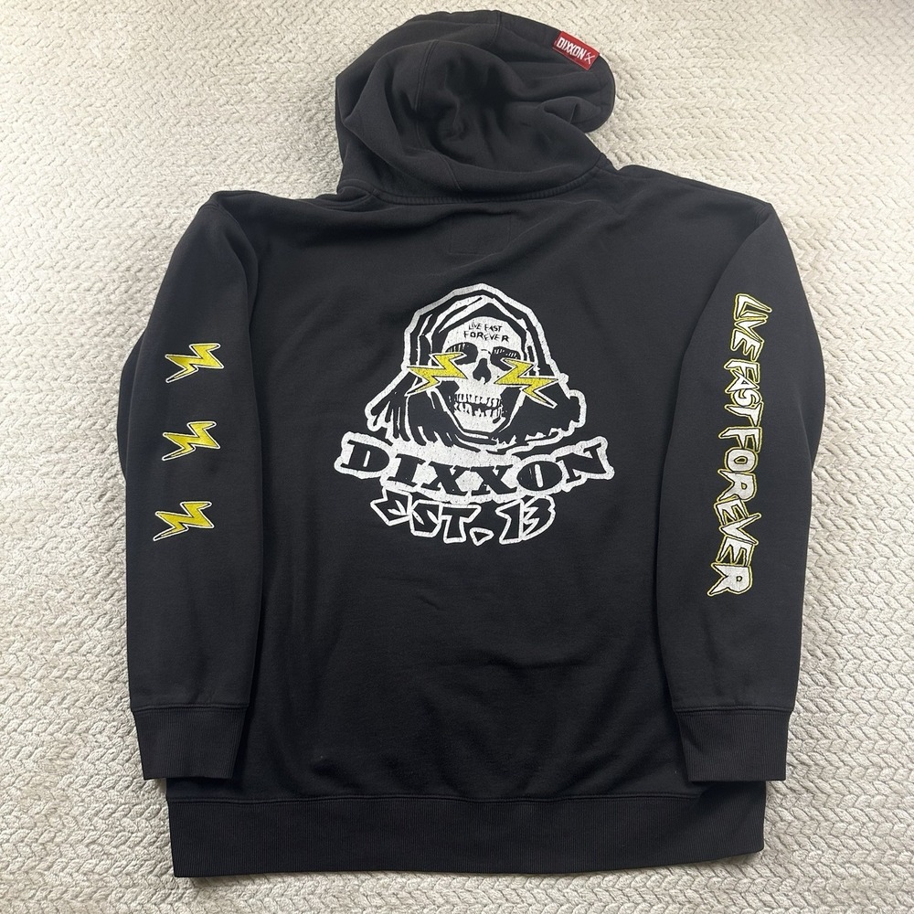 Dixxon Full Zip Hoodie Mens XL Black Skull Live Fast Metal biker Punk grunge AOP
